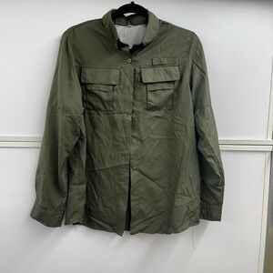 Olive Green Hiking Fishing Button-Up Shirt